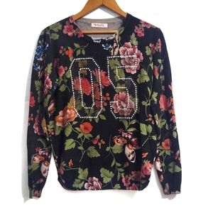 White Floral Sweater Top Womens Size Small